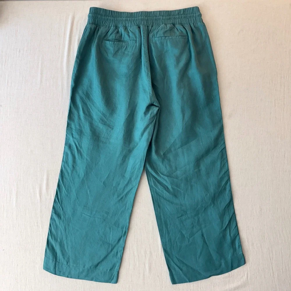 Quince 100% European Linen Wide Leg Blue Drawstring Pants Women XL